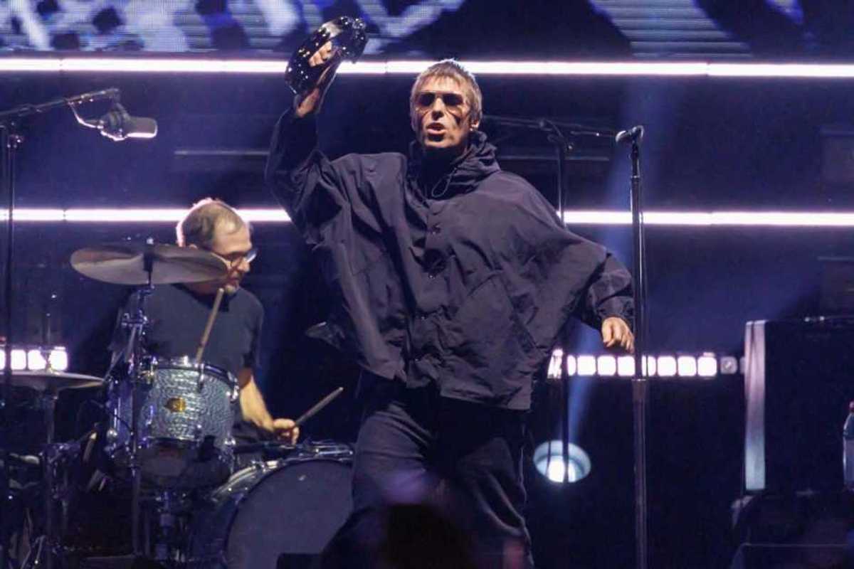 Joey Waronker, Liam Gallagher of Oasis perform onstage at the Oasis Live '25 World Tour held at the Rose Bowl on September 07, 2025 in Pasadena, California.