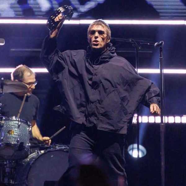 Joey Waronker, Liam Gallagher of Oasis perform onstage at the Oasis Live '25 World Tour held at the Rose Bowl on September 07, 2025 in Pasadena, California.