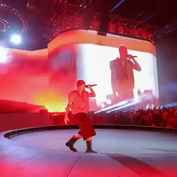 Justin Bieber performs at the Coachella Stage during the 2026 Coachella Valley Music and Arts Festival at Empire Polo Club on April 18, 2026 in Indio, California.