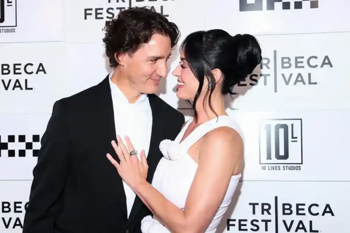 Justin Trudeau and Katy Perry at the Tribeca Festival's World Premiere of "Katy Perry: The Lifetimes Tour - Live from Paris" held at the OKX Theater on June 8, 2026, in New York.