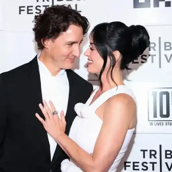 Justin Trudeau and Katy Perry at the Tribeca Festival's World Premiere of "Katy Perry: The Lifetimes Tour - Live from Paris" held at the OKX Theater on June 8, 2026, in New York.