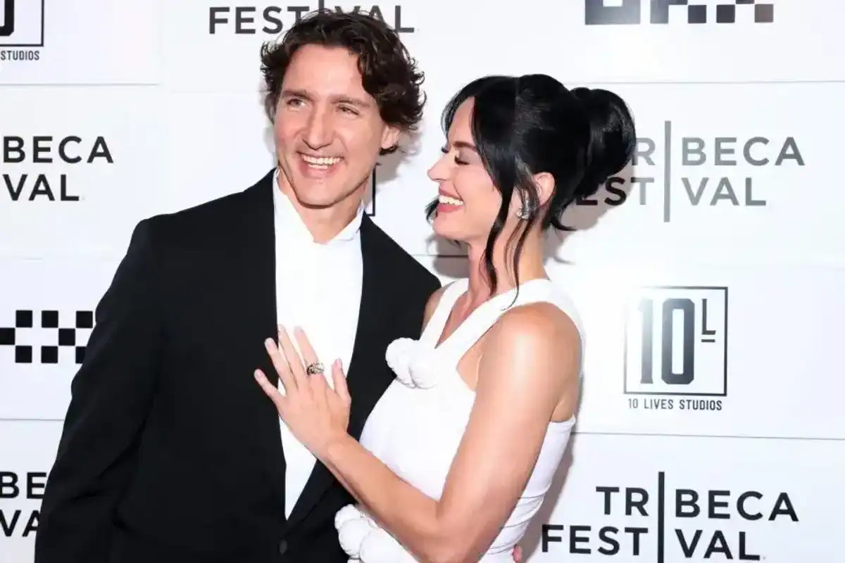 Justin Trudeau and Katy Perry at the Tribeca Festival's World Premiere of "Katy Perry: The Lifetimes Tour - Live from Paris" held at the OKX Theater on June 8, 2026, in New York.