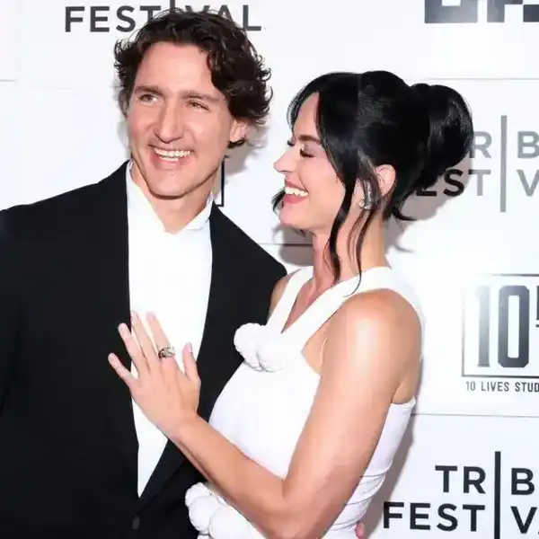 Justin Trudeau and Katy Perry at the Tribeca Festival's World Premiere of "Katy Perry: The Lifetimes Tour - Live from Paris" held at the OKX Theater on June 8, 2026, in New York.