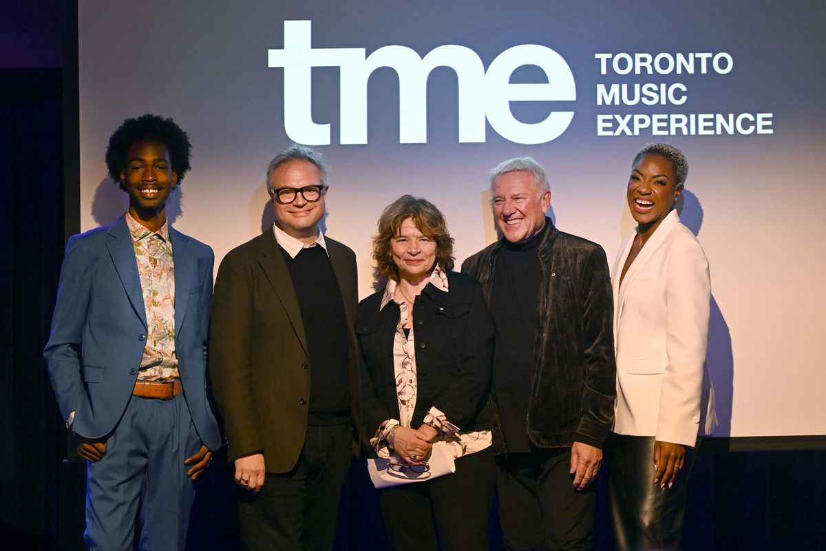 Kairo McLean, Steven Page, Lorraine Segato, Alex Lifeson, Jully Black at Toronto Music Experience's media launch in Toronto.