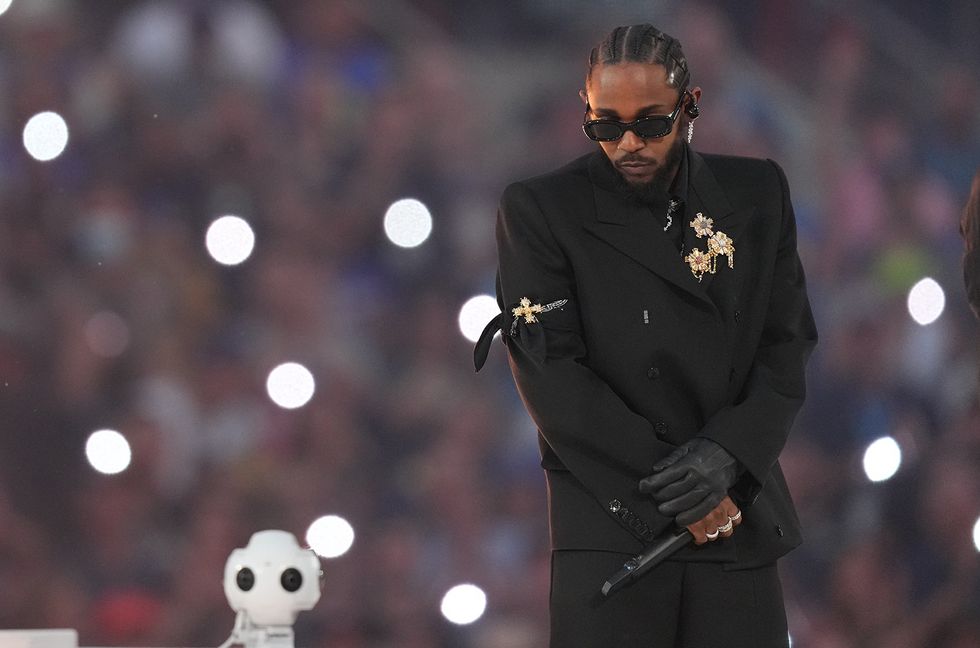 Kendrick Lamar performs in the Pepsi Halftime Show during the NFL Super Bowl LVI football game between the Cincinnati Bengals and the Los Angeles Rams at SoFi Stadium on February 13, 2022 in Inglewood, California.