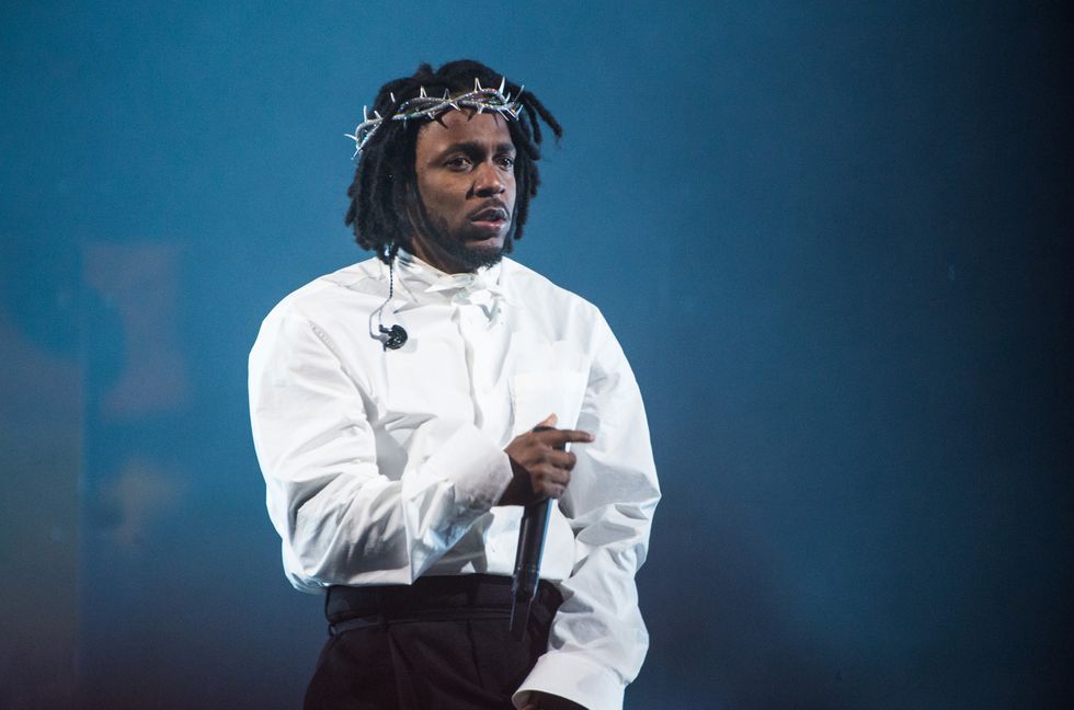 Kendrick Lamar performs on the Pyramid stage during day five of Glastonbury Festival at Worthy Farm, Pilton on June 26, 2022 in Glastonbury, England.