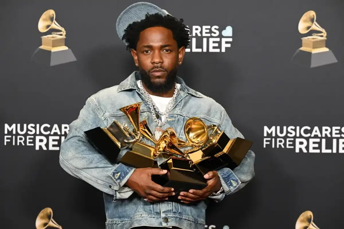 Kendrick Lamar poses with the Record Of The Year, Best Rap Performance, Song Of The Year, Best Music Video, Best Rap Song at The 67th Annual Grammy Awards, on Feb. 2, 2025 at the Crypto.com Arena in Los Angeles, California.