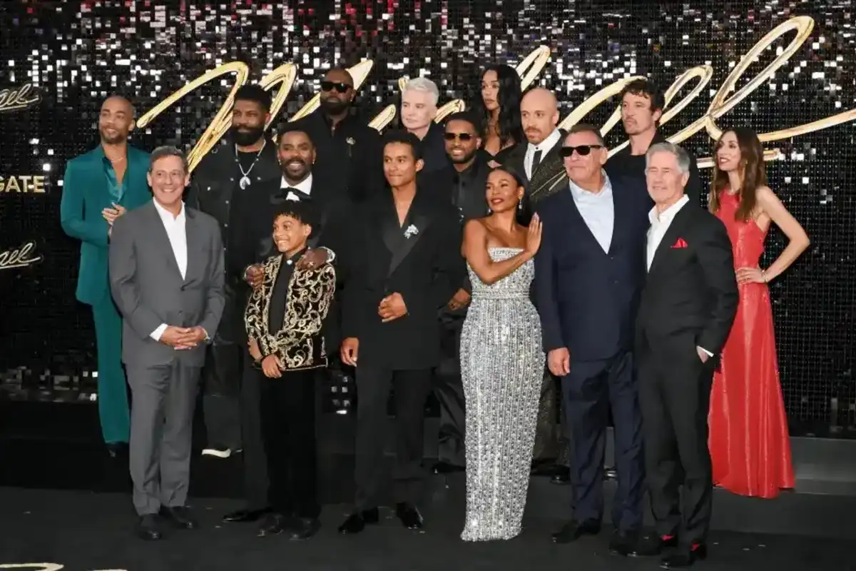 Kendrick Sampson, Adam Fogelson, Deon Cole, Colman Domingo, Juliano Valdi, Antoine Fuqua, Mike Myers, Jaafar Jackson, Larenz Tate, Laura Harrier, Nia Long, KeiLyn Durrel Jones, Graham King, Miles Teller, Jon Feltheimer and Lydia Silverman at the "Michael" Los Angeles Premiere held at The Dolby Theatre on April 20, 2026 in Los Angeles, California.