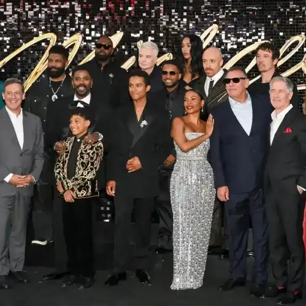 Kendrick Sampson, Adam Fogelson, Deon Cole, Colman Domingo, Juliano Valdi, Antoine Fuqua, Mike Myers, Jaafar Jackson, Larenz Tate, Laura Harrier, Nia Long, KeiLyn Durrel Jones, Graham King, Miles Teller, Jon Feltheimer and Lydia Silverman at the "Michael" Los Angeles Premiere held at The Dolby Theatre on April 20, 2026 in Los Angeles, California.