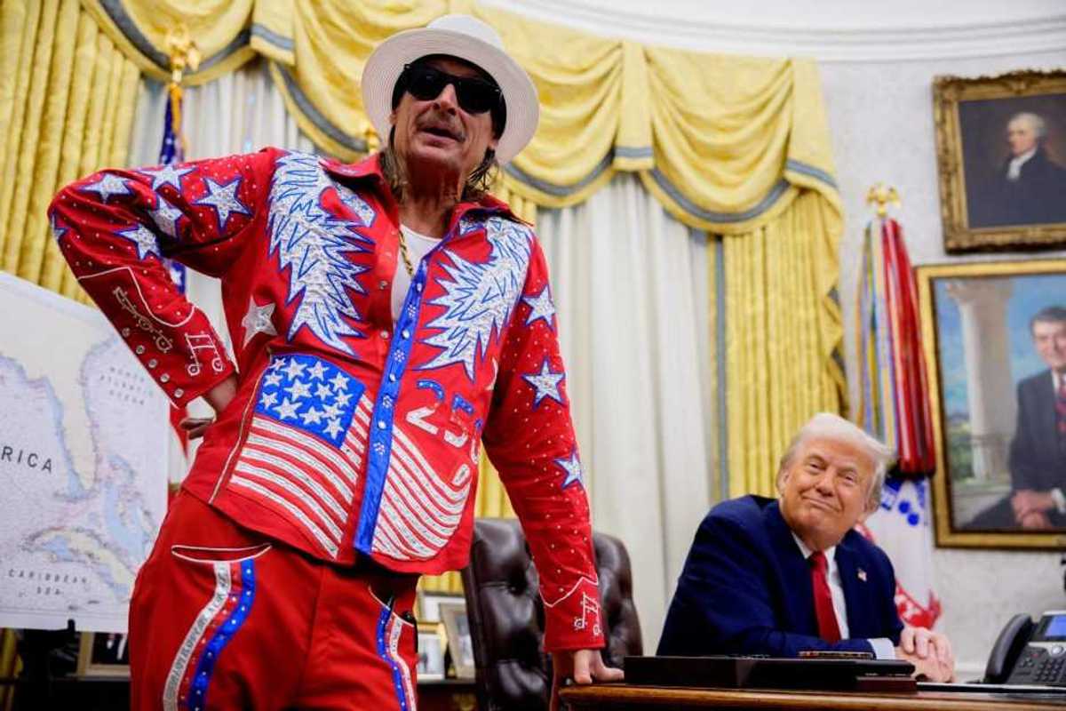 Kid Rock and Donald Trump in the Oval Office of the White House on March 31, 2025, in Washington, D.C.