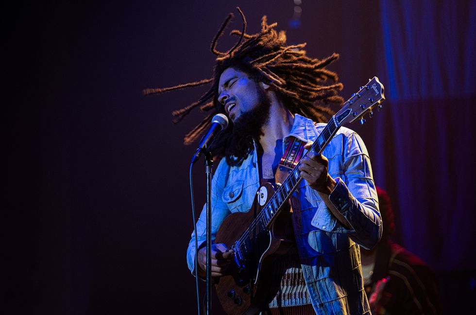 Kingsley Ben-Adir as “Bob Marley” in Bob Marley: One Love.
