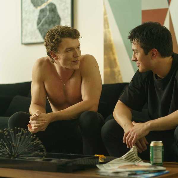 (L-R): Connor Storrie as Ilya Rozanov and Hudson Williams as Shane Hollander and in Episode 105 of Heated Rivalry.