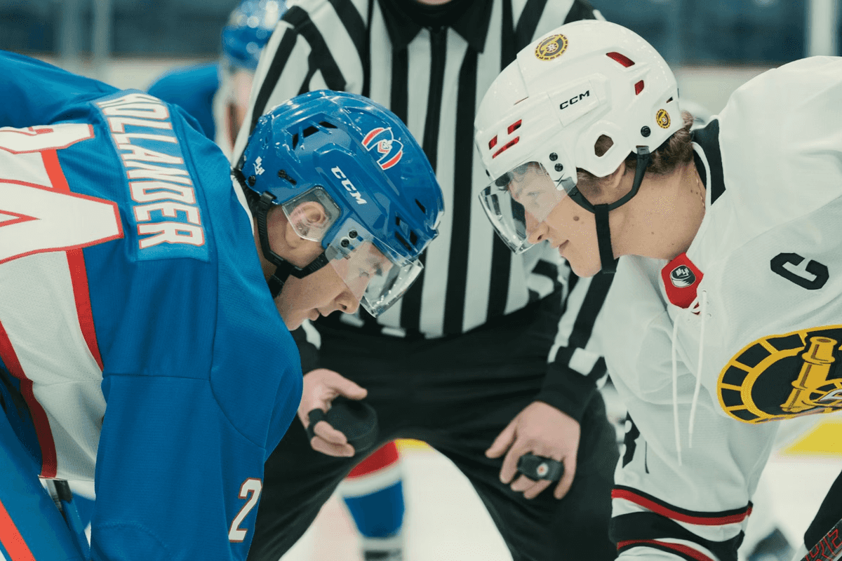 (L-R): Hudson Williams as Shane Hollander and Connor Storrie as Ilya Rozanov in Episode 104 of Heated Rivalry.