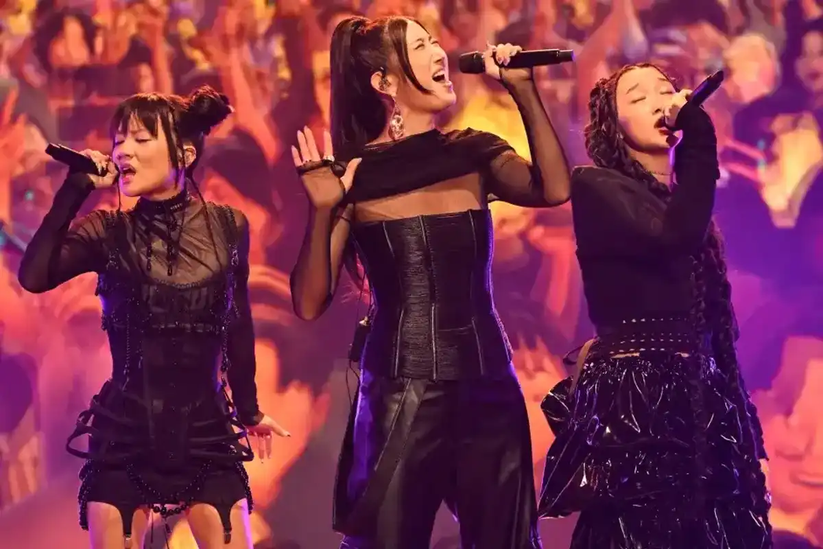 (L-R) Musical guests Rei Ami, Ejae, and Audrey Nuna of "KPop Demon Hunters" perform on "The Tonight Show Starring Jimmy Fallon" on Tuesday, October 7, 2025.