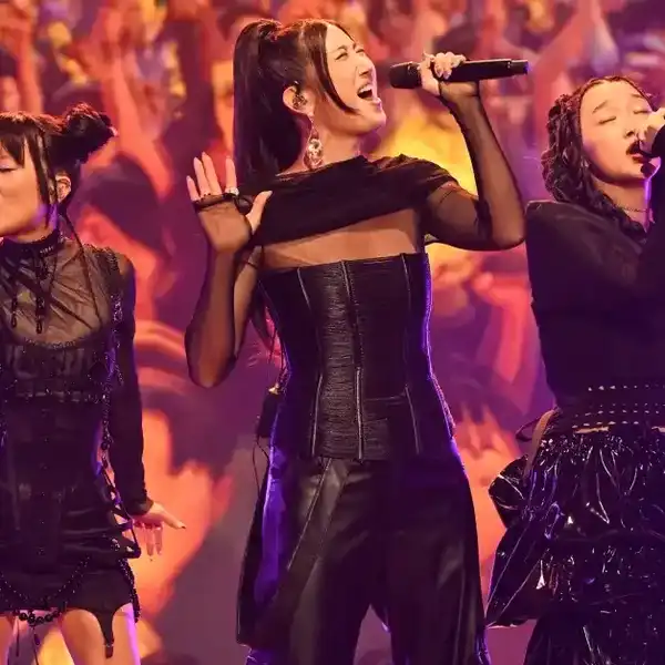 (L-R) Musical guests Rei Ami, Ejae, and Audrey Nuna of "KPop Demon Hunters" perform on "The Tonight Show Starring Jimmy Fallon" on Tuesday, October 7, 2025.