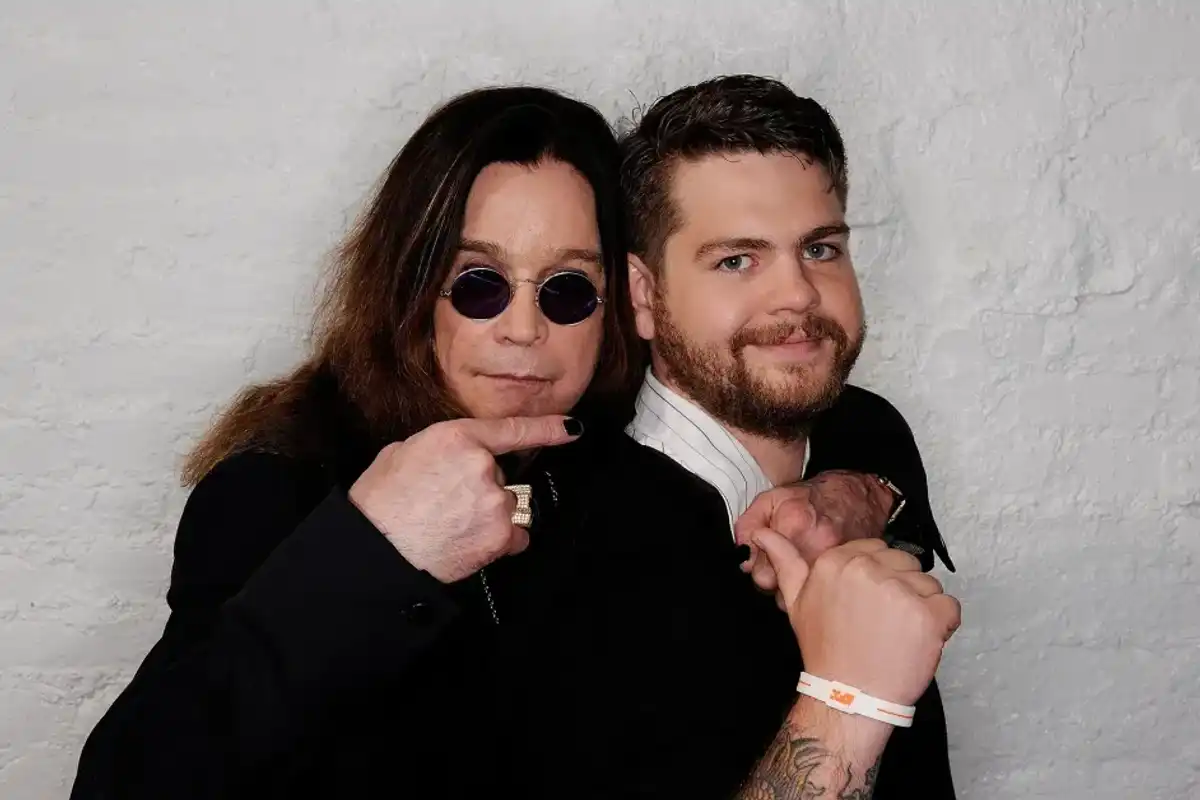 (L-R) Ozzy Osbourne and son, producer Jack Osbourne visit the Tribeca Film Festival 2011 portrait studio on April 25, 2011 in New York City.