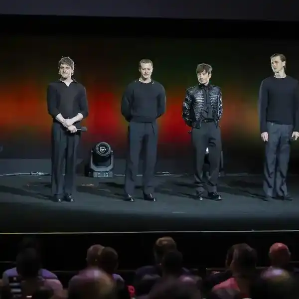 (L-R) Sam Mendes introduces Paul Mescal, Joseph Quinn, Barry Keoghan and Harris Dickinson onstage to promote four upcoming biopics about The Beatles at the Sony Pictures Entertainment presentation during CinemaCon, the official convention of Cinema United, at The Colosseum at Caesars Palace on March 31, 2025 in Las Vegas, Nevada.