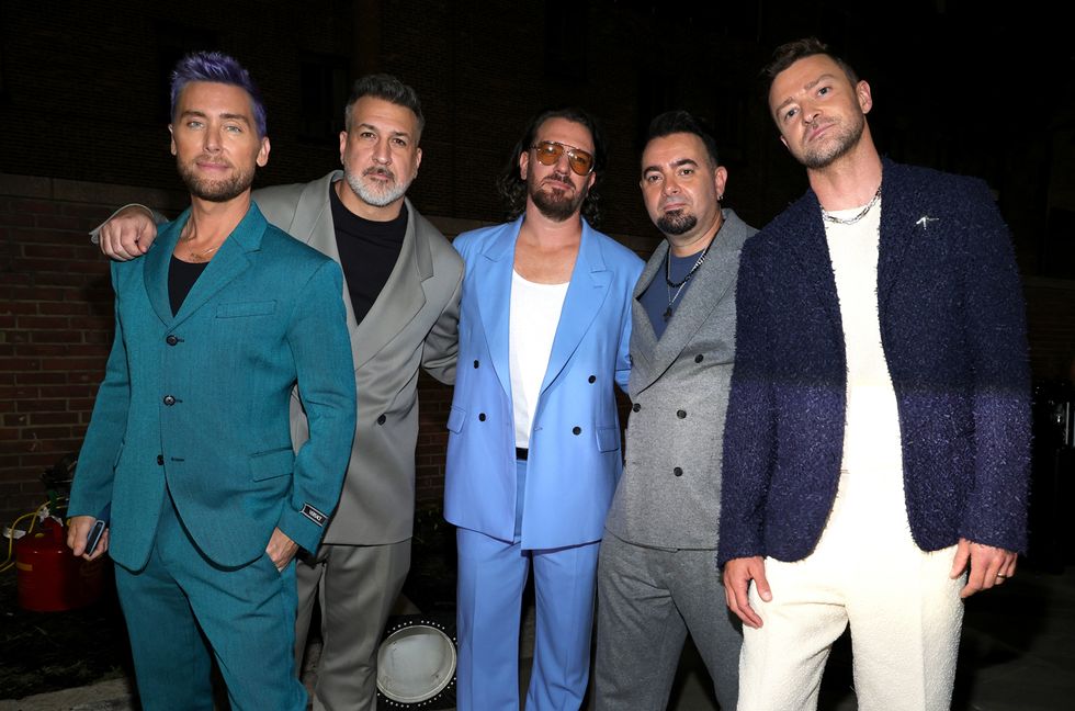 Lance Bass, Joey Fatone, JC Chasez, Chris Kirkpatrick and Justin Timberlake of NSYNC attend the 2023 MTV Video Music Awards at Prudential Center on Sept. 12, 2023 in Newark, New Jersey.