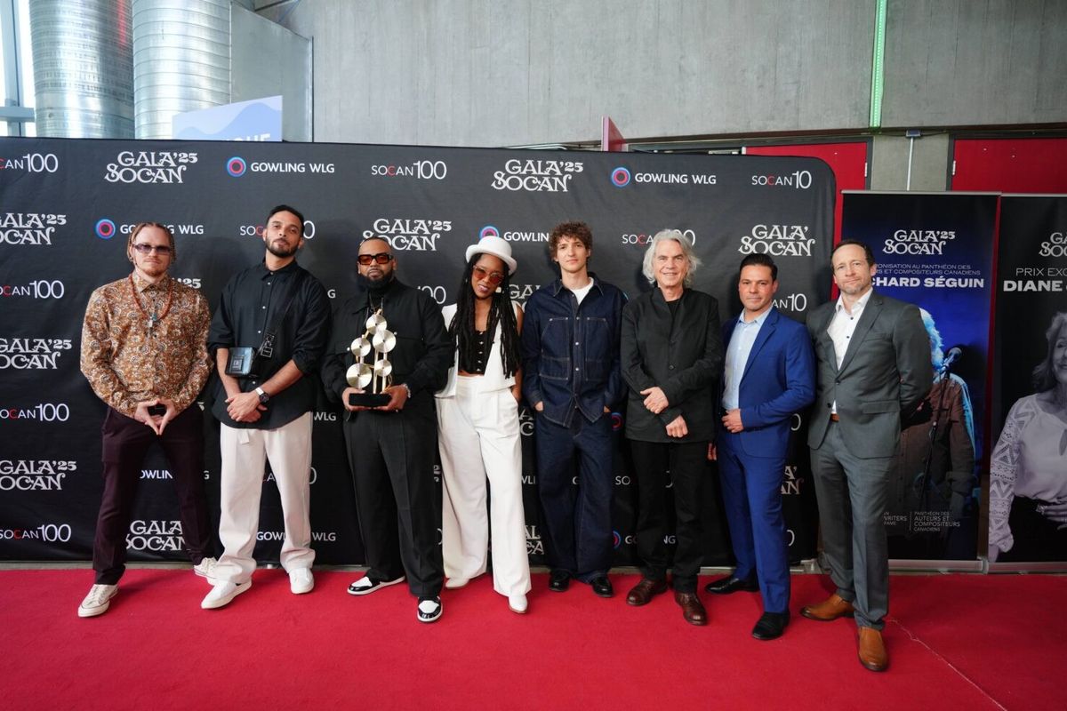 Left to right: Banx & Ranx, Muzion, Aliocha, Richard Séguin, Alexandre Alonso (SOCAN), Jean-Christian Céré (SOCAN).