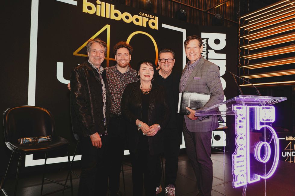 Left to right: Jeffrey Crossman, Richard Trapunski, Patti Jannetta, Paul Farberman, Micah Barnes at Billboard Canada 40 Under 40 in Toronto on Nov. 20, 2025.
