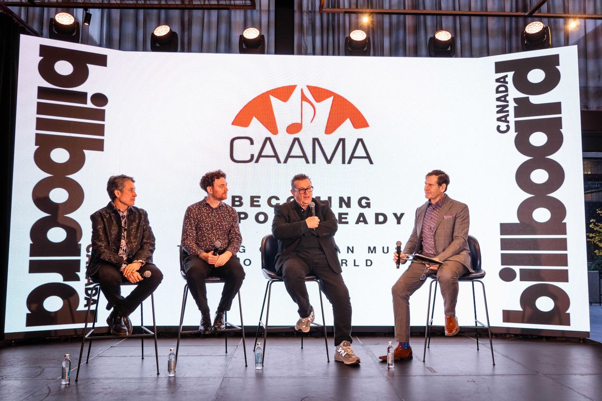 Left to right: Jeffrey Crossman, Richard Trapunski, Paul Farberman, Micah Barnes at Becoming Export Ready: Taking Canadian Music to the World panel at Billboard Canada 40 Under 40 in Toronto on Nov. 20, 2025.
