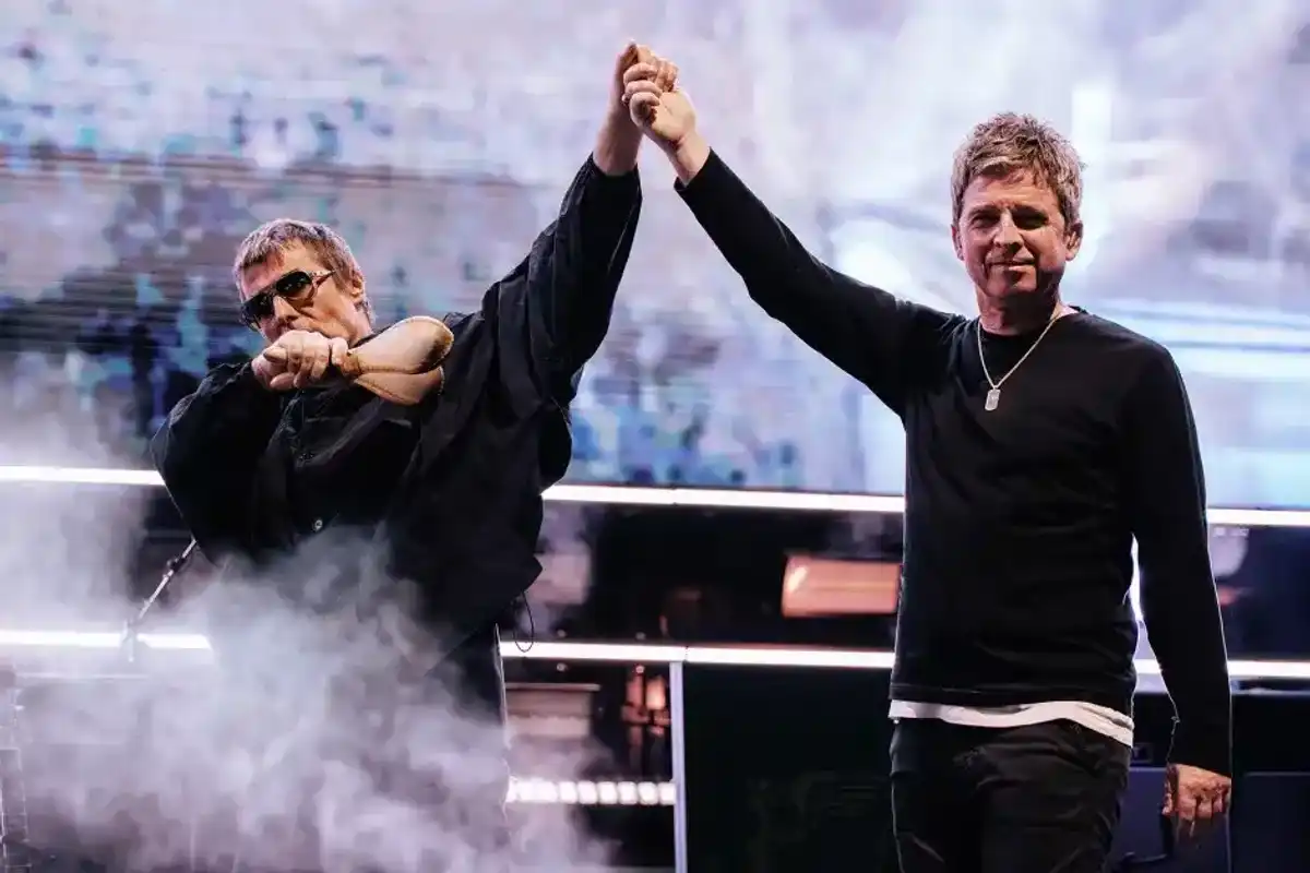 Liam and Noel Gallagher of Oasis perform at the Rose Bowl in Pasadena, California, on Sunday, Sept. 7, 2025.