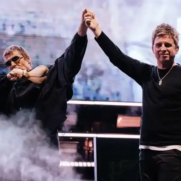 Liam and Noel Gallagher of Oasis perform at the Rose Bowl in Pasadena, California, on Sunday, Sept. 7, 2025.