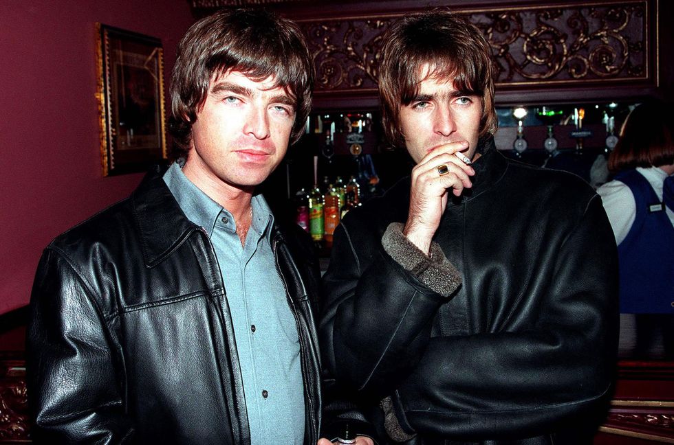 Liam Gallagher and Noal Gallagher at the opening night of Steve Coogan's comedy show in the West End, London on Sept. 29, 1998.