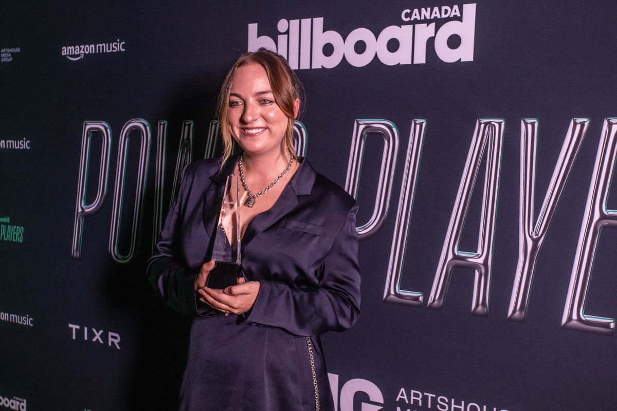Lowell accepting the Billboard Canada Non-Performing Songwriting Award (Presented by SOCAN) at Billboard Canada Power Players on June 2, 2024 at the CN Tower.