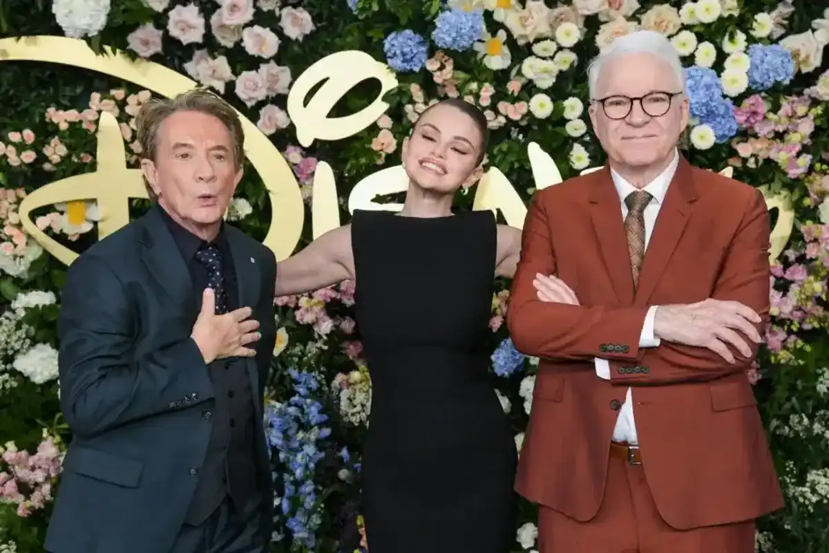 Martin Short, Selena Gomez, Steve Martin at the Disney 2025 Upfront Red Carpet held at North Javits Center on May 13, 2025 in New York, New York.