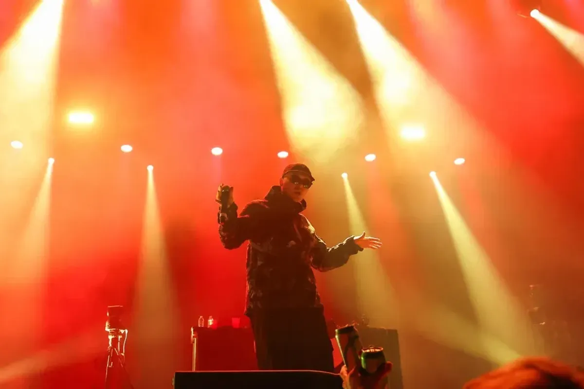 Mo Chara of Kneecap performs onstage during the 2025 Coachella Valley Music and Arts Festival at Empire Polo Club on April 11, 2025 in Indio, California.