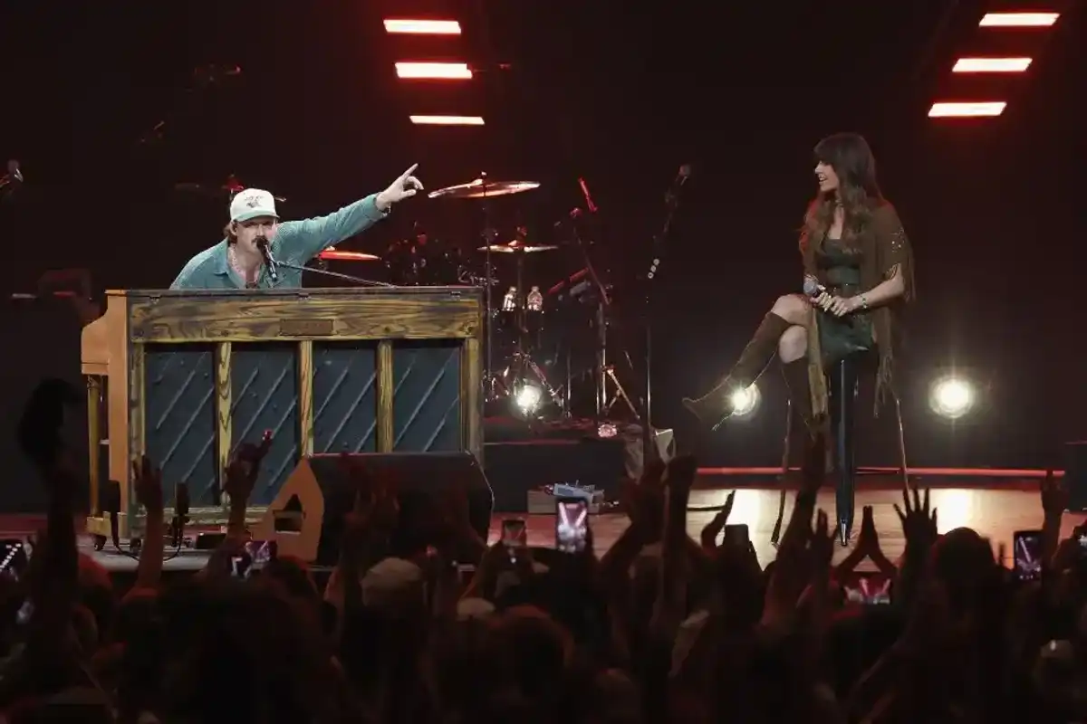 Morgan Wallen and Ella Langley perform onstage to celebrate the launch of new exclusive SiriusXM channel at The Pinnacle on April 02, 2026 in Nashville, Tennessee.