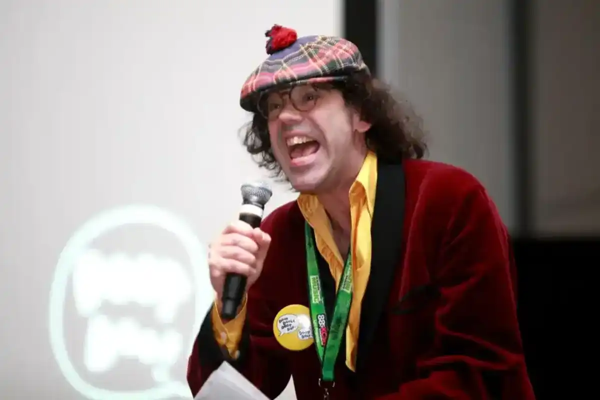 Nardwuar the Human Serviette speaks onstage during the 2016 SXSW Music, Film + Interactive Festival at Austin Convention Center on March 19, 2016 in Austin, Texas.