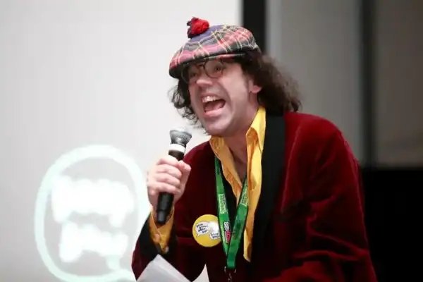 Nardwuar the Human Serviette speaks onstage during the 2016 SXSW Music, Film + Interactive Festival at Austin Convention Center on March 19, 2016 in Austin, Texas.