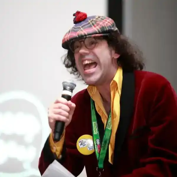 Nardwuar the Human Serviette speaks onstage during the 2016 SXSW Music, Film + Interactive Festival at Austin Convention Center on March 19, 2016 in Austin, Texas.