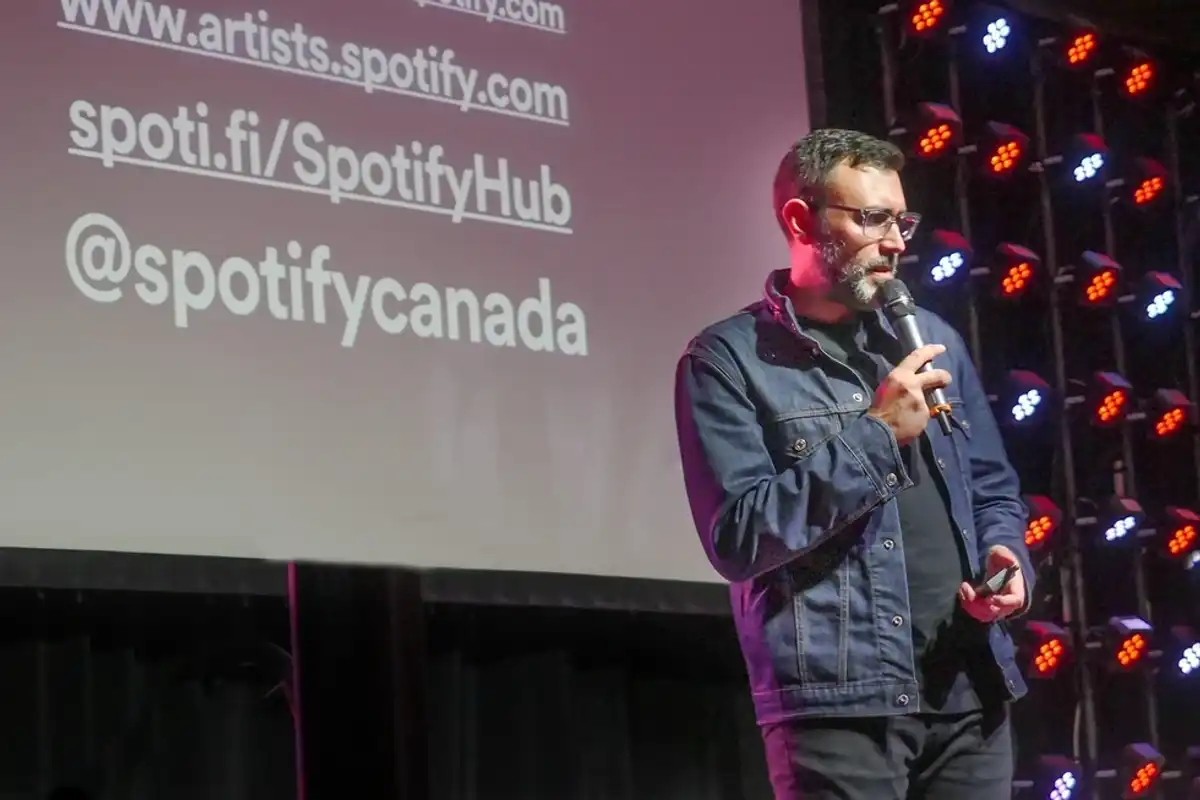 Nathan Wiszniak speaking on a panel at Canadian Music Week 2018