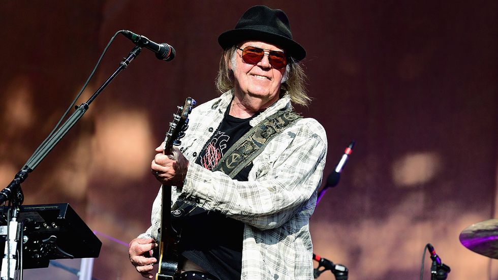 Neil Young performs on stage at Barclaycard Presents British Summer Time Hyde Park at Hyde Park on July 12, 2019 in London.