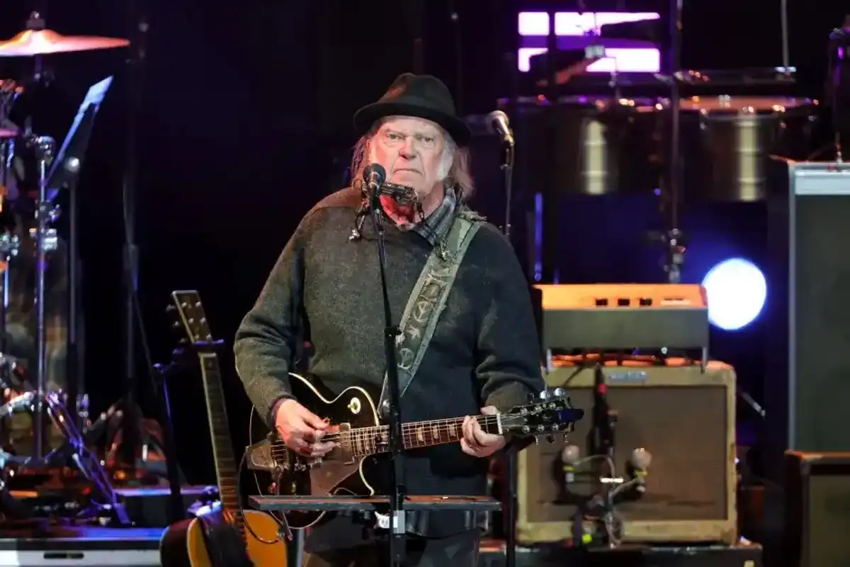 Neil Young performs onstage at the Greek Theatre on April 26, 2025 in Los Angeles, California.