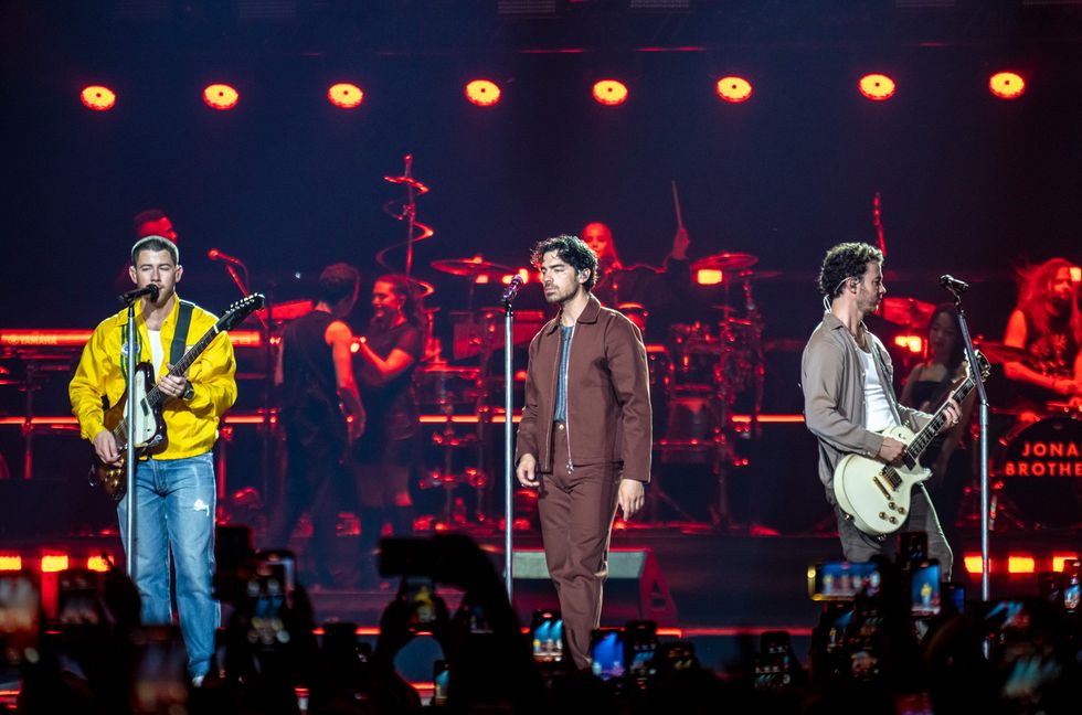 Nick Jonas, Joe Jonas and Kevin Jonas of Jonas Brothers Perform at Forum di Assago on September 24, 2024 in Milan, Italy.