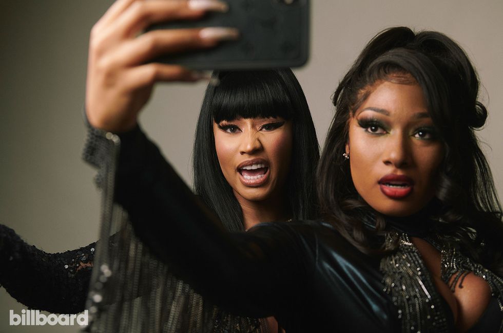 Nicki Minaj and Megan Thee Stallion photographed at the 2019 Women in Music awards on Dec. 12, 2019 in Los Angeles.