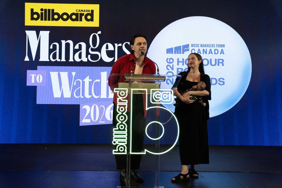 Peter Dreimanis (left) and Leah Fay Goldstein at Billboard Canada Managers to Watch 2026