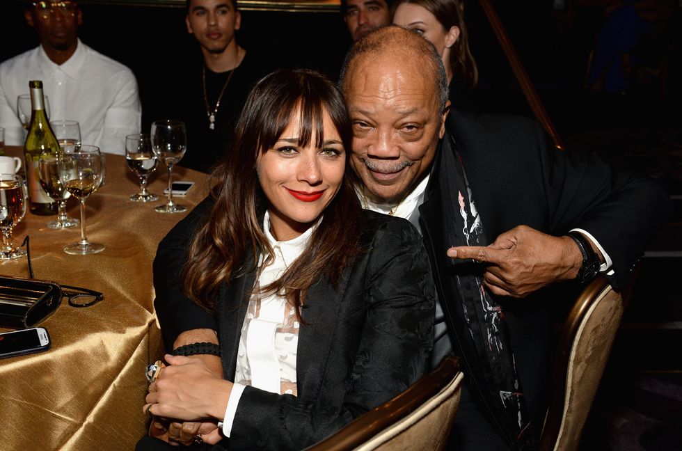 Rashida Jones and Quincy Jones attend the 56th annual GRAMMY Awards Pre-GRAMMY Gala and Salute to Industry Icons honoring Lucian Grainge at The Beverly Hilton on January 25, 2014 in Los Angeles.