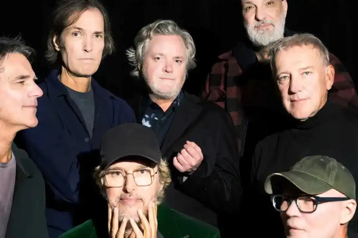 Rheostatics. Back L to R: Tim Vesely, Don Kerr, Kevin Hearn, Dave Bidini, Alex Lifeson Front L to R: Dave Clark, Hugh Marsh