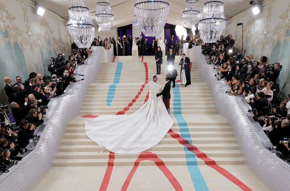 Rihanna and A$AP Rocky attend The 2023 Met Gala Celebrating "Karl Lagerfeld: A Line Of Beauty" at The Metropolitan Museum of Art on May 1, 2023 in New York City.