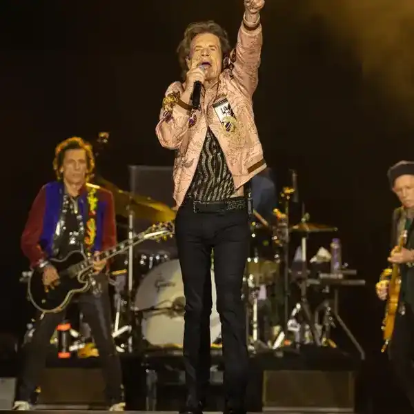 Ronnie Wood, Mick Jagger and Keith Richards of The Rolling Stones of The Rolling Stones perform onstage during the No Filter Tour at SoFi Stadium on Octover 14, 2021 in Inglewood, California.