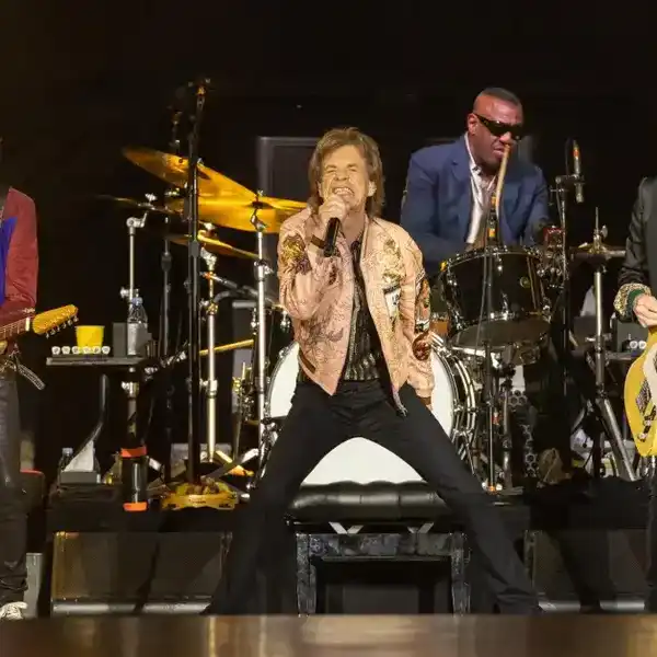 Ronnie Wood, Mick Jagger and Keith Richards of The Rolling Stones perform on stage during the No Filter Tour at SoFi Stadium on Oct. 14, 2021, in Inglewood, Calif.