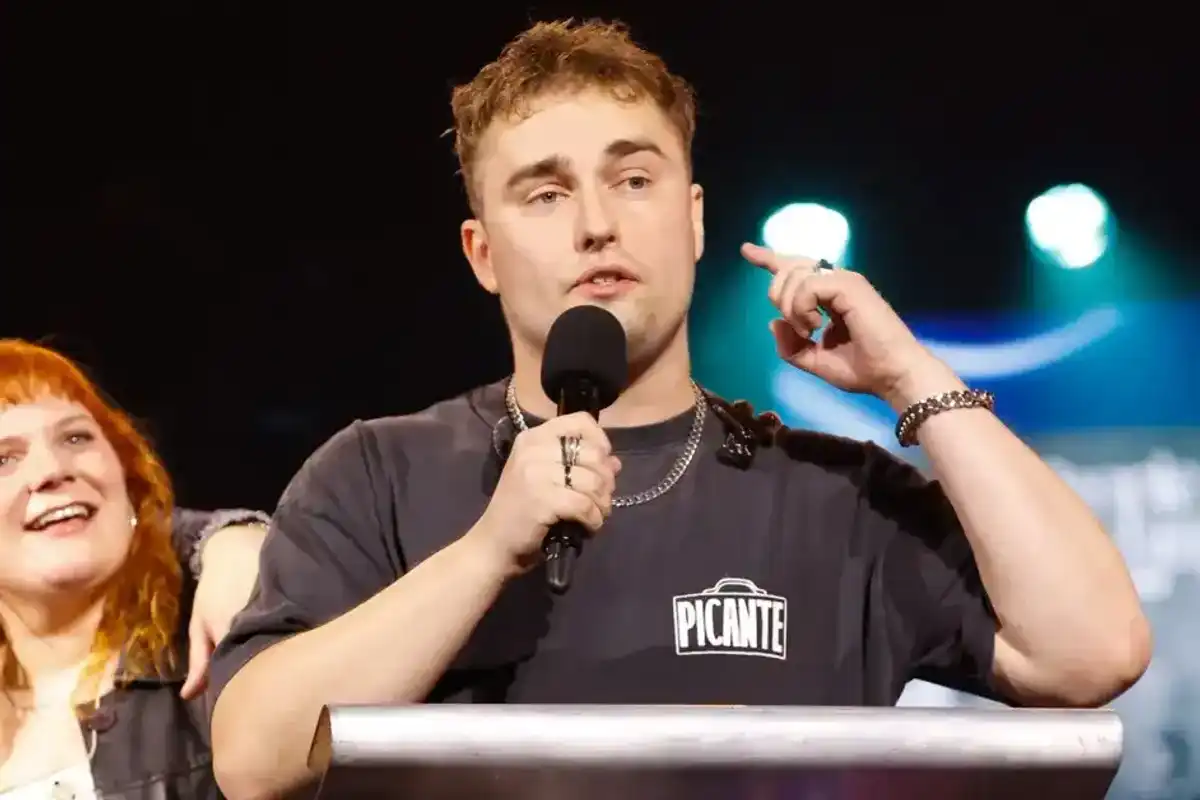 Sam Fender on stage accepting the Mercury Music Prize for the album 'People Watching' at the "Mercury Music Awards 2025" at the Utilita Arena on October 16, 2025 in Newcastle upon Tyne, England.