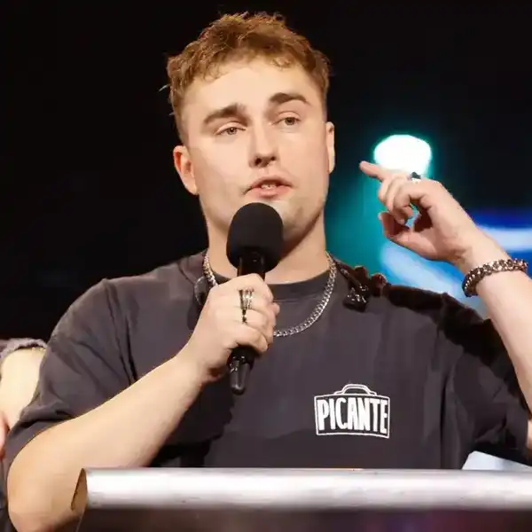 Sam Fender on stage accepting the Mercury Music Prize for the album 'People Watching' at the "Mercury Music Awards 2025" at the Utilita Arena on October 16, 2025 in Newcastle upon Tyne, England.