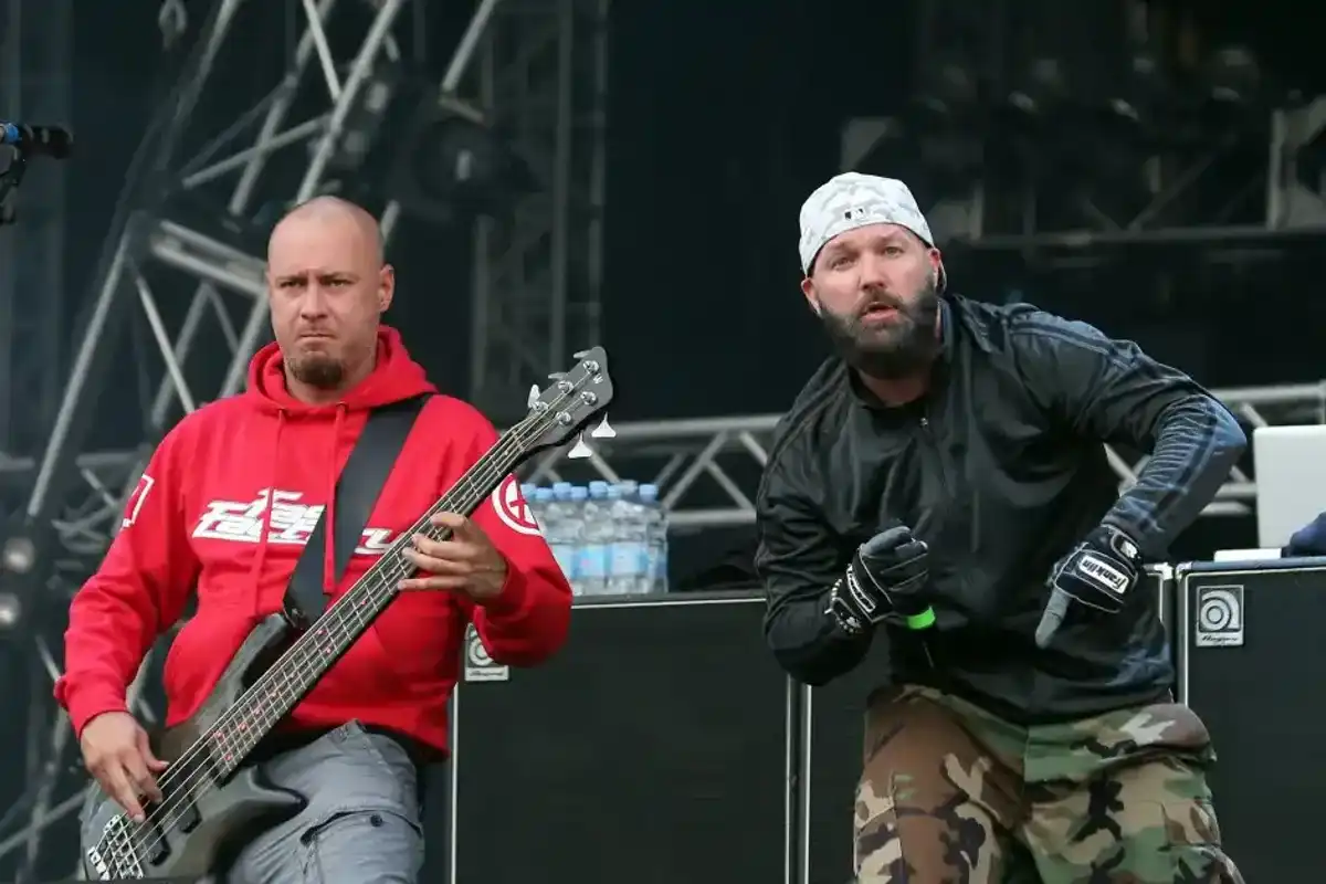 Sam Rivers and Fred Durst or Limp Bizkit perform at Day 1 of the Sonisphere Festival at Knebworth Park on July 4, 2014 in Knebworth, England.