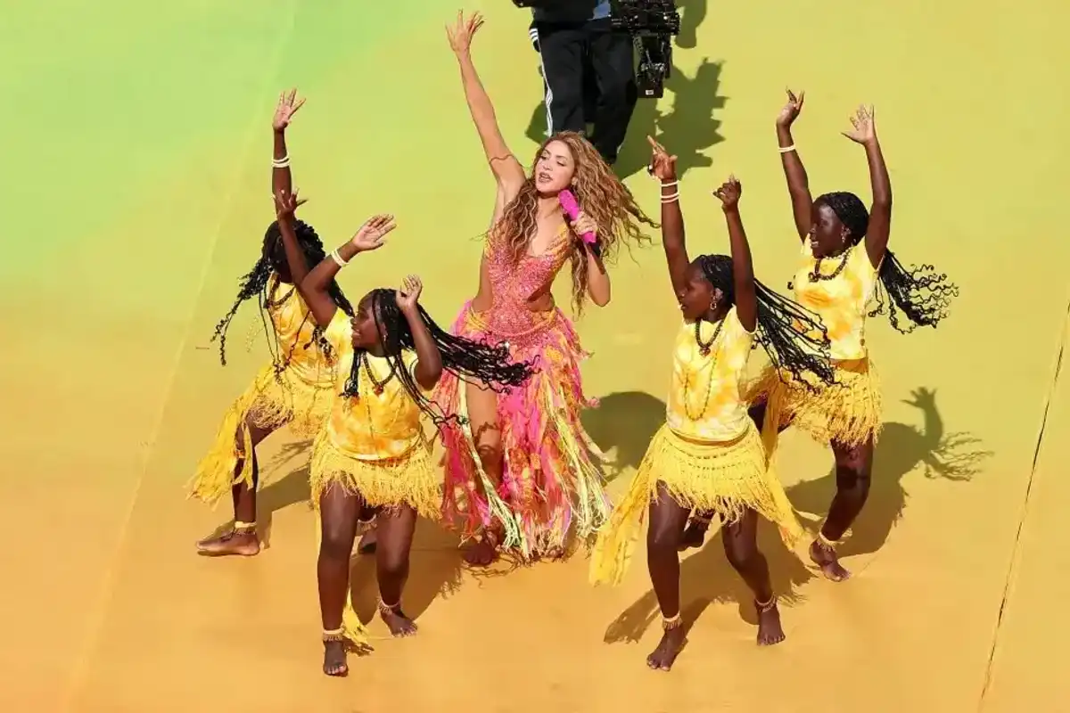 Shakira performs during the Topps Final Halftime Show the FIFA World Cup 2026 Final match between Spain and Argentina at New York New Jersey Stadium on July 19, 2026 in East Rutherford, New Jersey.